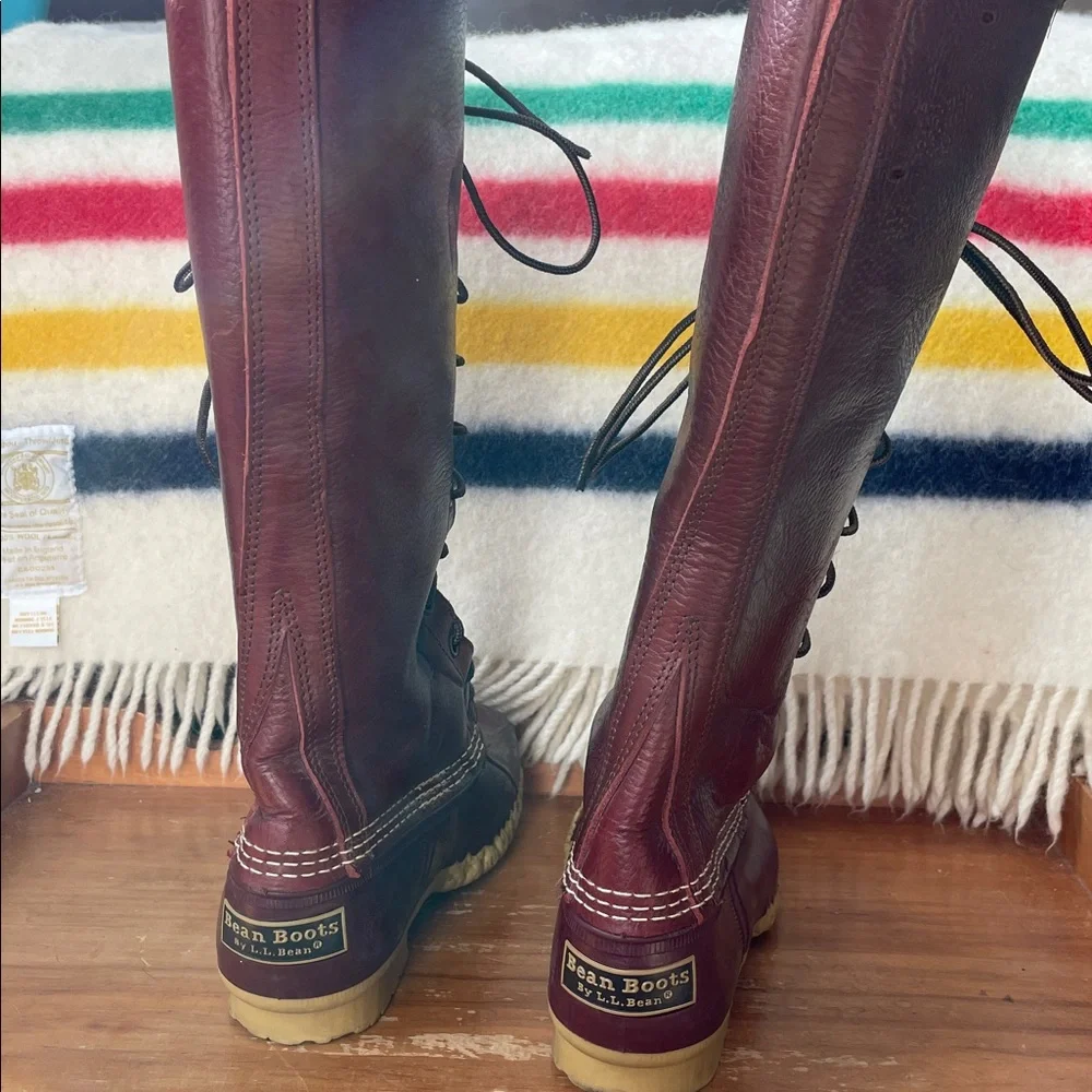 LL Bean rare 16” shearling lined boots cranberry - Picture 3 of 9